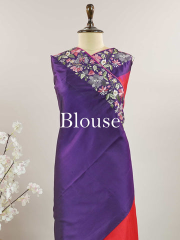 Gadwal Silk Bright red silk with deep blue borders, graced by fine embroidery. Striking contrast for weddings and special events. The soft silk moves effortlessly with every step. A saree that blends drama with tradition. #RedBlueSaree #GadwalSilk #NoZari #HeritageWeaves Hamsanandi - Bright Red Handwork Embroidered Silk Saree | Parsigara Embroidery - Manoranjitham Weaves - Handloom Store