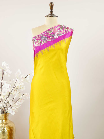 Gadwal Silk Bright red silk with deep blue borders, graced by fine embroidery. Striking contrast for weddings and special events. The soft silk moves effortlessly with every step. A saree that blends drama with tradition. #RedBlueSaree #GadwalSilk #NoZari #HeritageWeaves Hamsanandi - Bright Red Handwork Embroidered Silk Saree | Parsigara Embroidery - Manoranjitham Weaves - Handloom Store