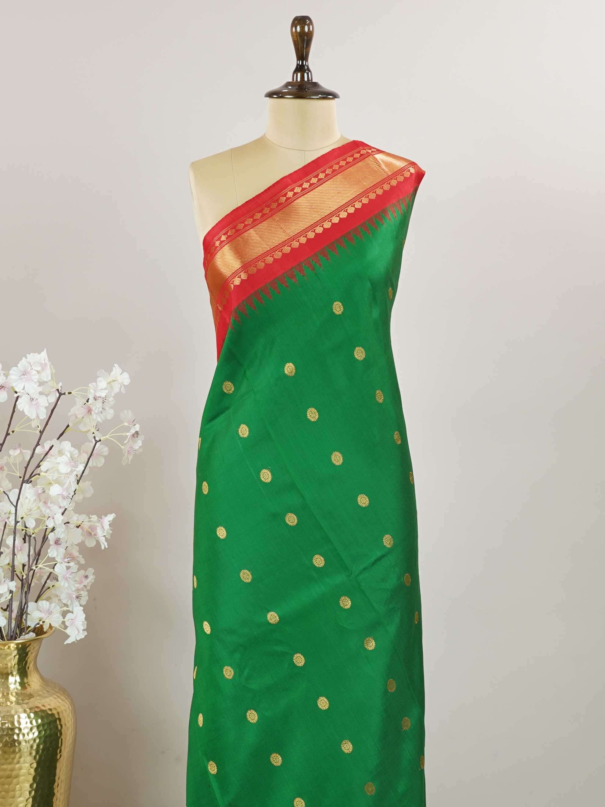 Gadwal Silk Gadwal handlooms are where simplicity meets regal artistry. Their contrast borders and rich pallus embody cultural pride. Shantala - Handloom Gadwal Silk Saree | Pure Silk | Zari Border - Manoranjitham Weaves - Handloom Store
