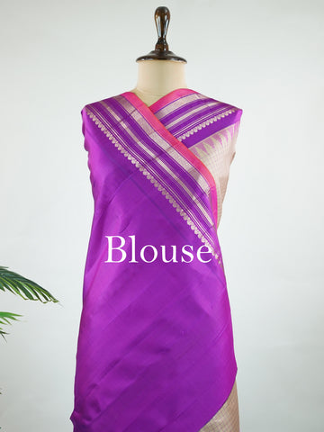 Gadwal Silk This elegant Gadwal saree features a beige body paired with a magenta pink border, crafted from 100% pure silk.br
The body is adorned with subtle stripes, adding a refined texture and charm.br
Finished with a delicate zari and thread border, it showcases the timeless handloom artistry of Gadwal weaving. Maheshwari - Beige Handloom Gadwal Silk Saree | Pure Silk | Zari Border - Manoranjitham Weaves - Handloom Store
