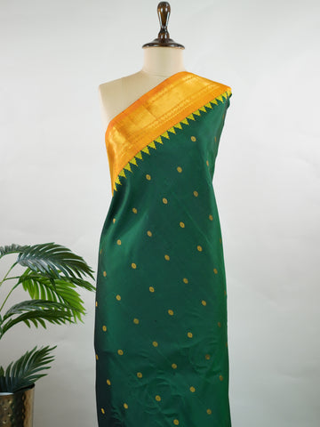 Himadri – Bottle Green Handloom Gadwal Silk Saree | Pure Silk | Zari Border