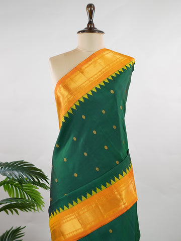 Himadri – Bottle Green Handloom Gadwal Silk Saree | Pure Silk | Zari Border