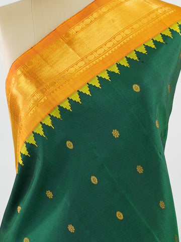 Himadri – Bottle Green Handloom Gadwal Silk Saree | Pure Silk | Zari Border