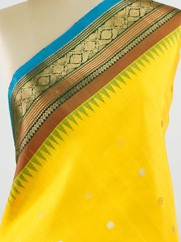 Punyangi – Yellow Handloom Gadwal Silk Saree | Pure Silk | Zari Border