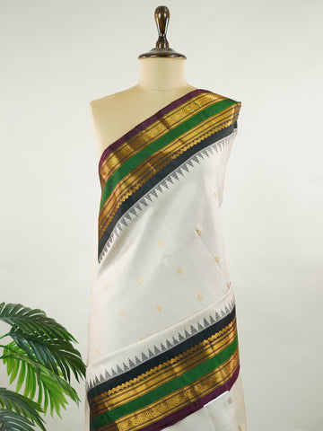Atmika – Grey Handloom Gadwal Silk Saree | Pure Silk | Zari Border