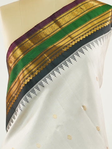 Atmika – Grey Handloom Gadwal Silk Saree | Pure Silk | Zari Border