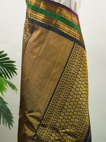 Atmika – Grey Handloom Gadwal Silk Saree | Pure Silk | Zari Border