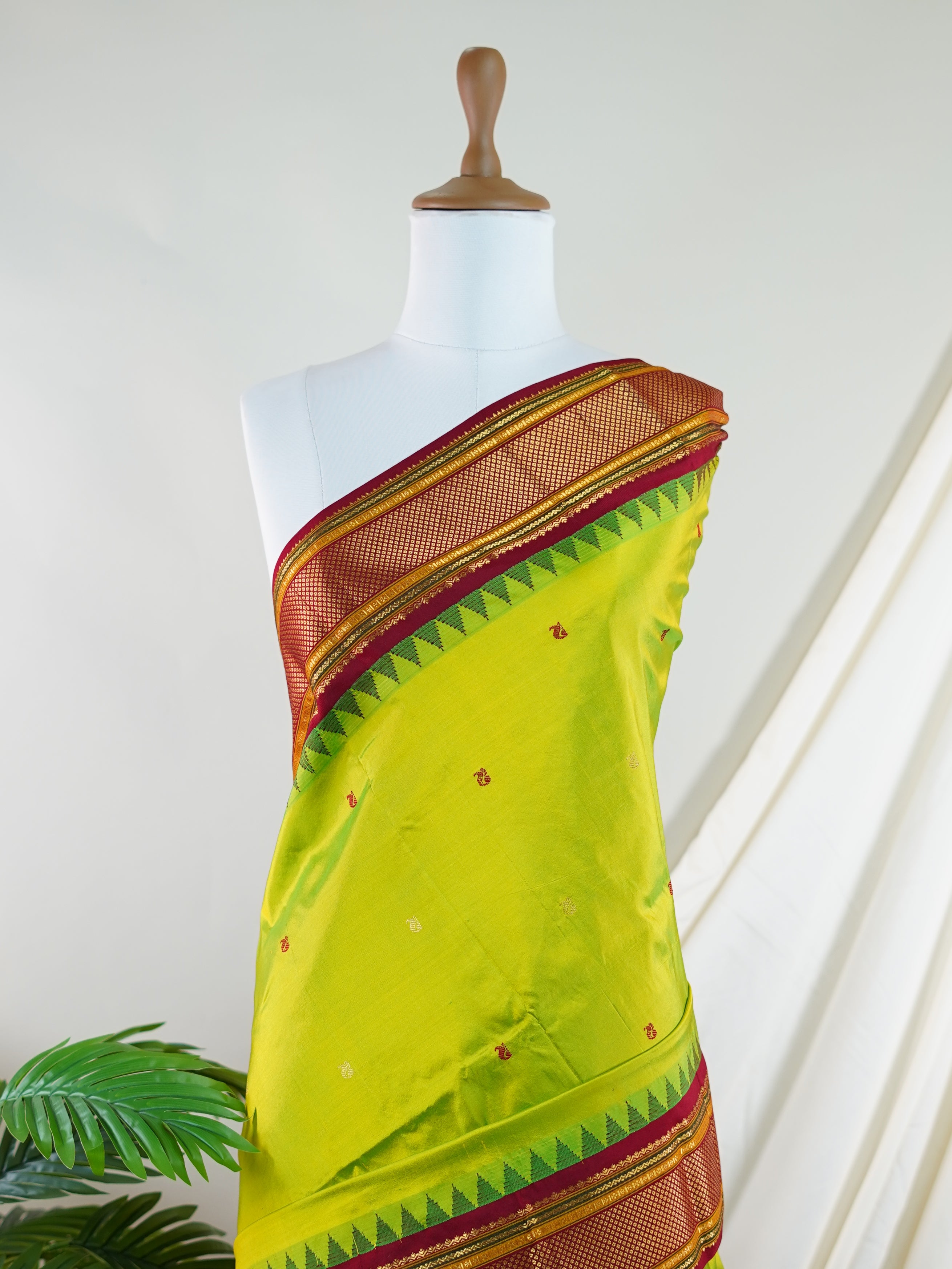 Narayanpet Parrot Green 100% Pure Silk  - Manoranjitham Weaves - Handloom Store