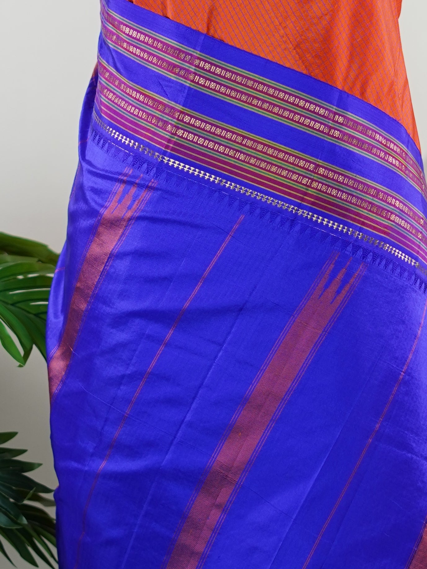 Narayanpet Orange 100% Pure Silk  - Manoranjitham Weaves - Handloom Store