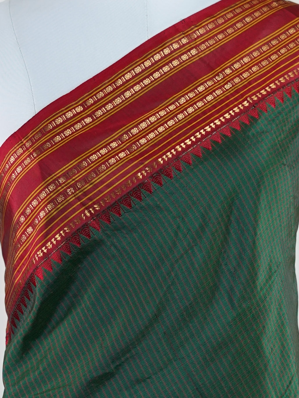 Narayanpet Bottle Green 100% Pure Silk  - Manoranjitham Weaves - Handloom Store