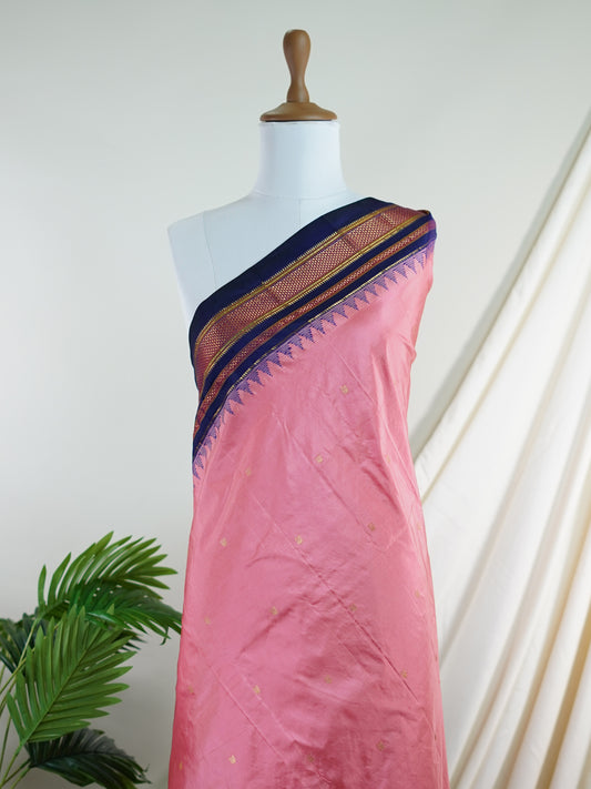 Narayanpet Baby Pink 100% Pure Silk  - Manoranjitham Weaves - Handloom Store