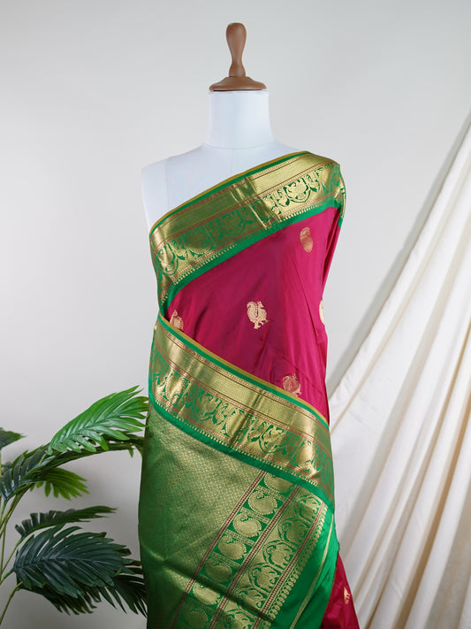 Narayanpet Maroon 100% Pure Silk  - Manoranjitham Weaves - Handloom Store