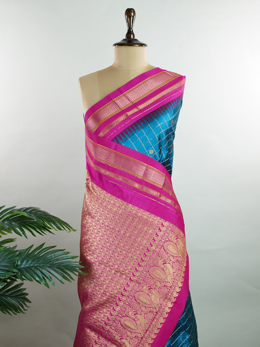 Narayanpet Narayanpet sarees with checks and buttis showcase a perfect blend of tradition and simplicity, featuring intricate motifs woven over classic check patterns.
Their vibrant colors and fine craftsmanship make them elegant choices for any occasion.
 Chandrika - Manoranjitham Weaves - Handloom Store