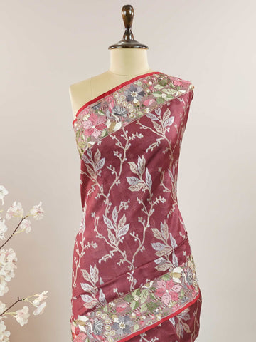 Katan The fluid charm of Banaras soft silk finds poetry in Parsi Gara florals.br
A union of two timeless crafts in one masterpiece. Savitri - Handwork Embroidered Silk Saree | Parsigara Embroidery - Manoranjitham Weaves - Handloom Store