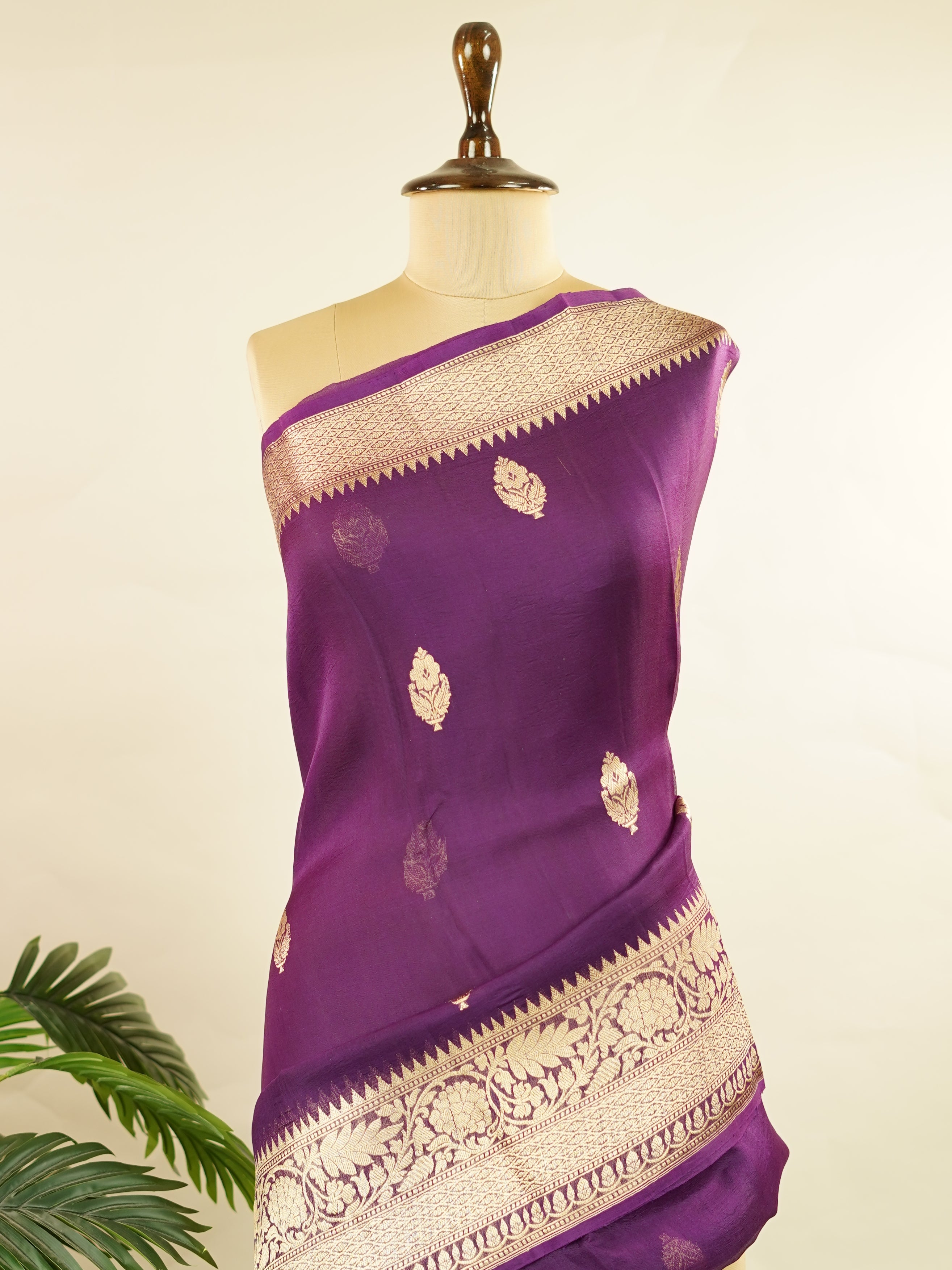 Katan This kora saree features delicate woven buttis and offers a light, comfortable drape. Ishika - Banarasi Kora Saree | Woven Buttas - Manoranjitham Weaves - Handloom Store