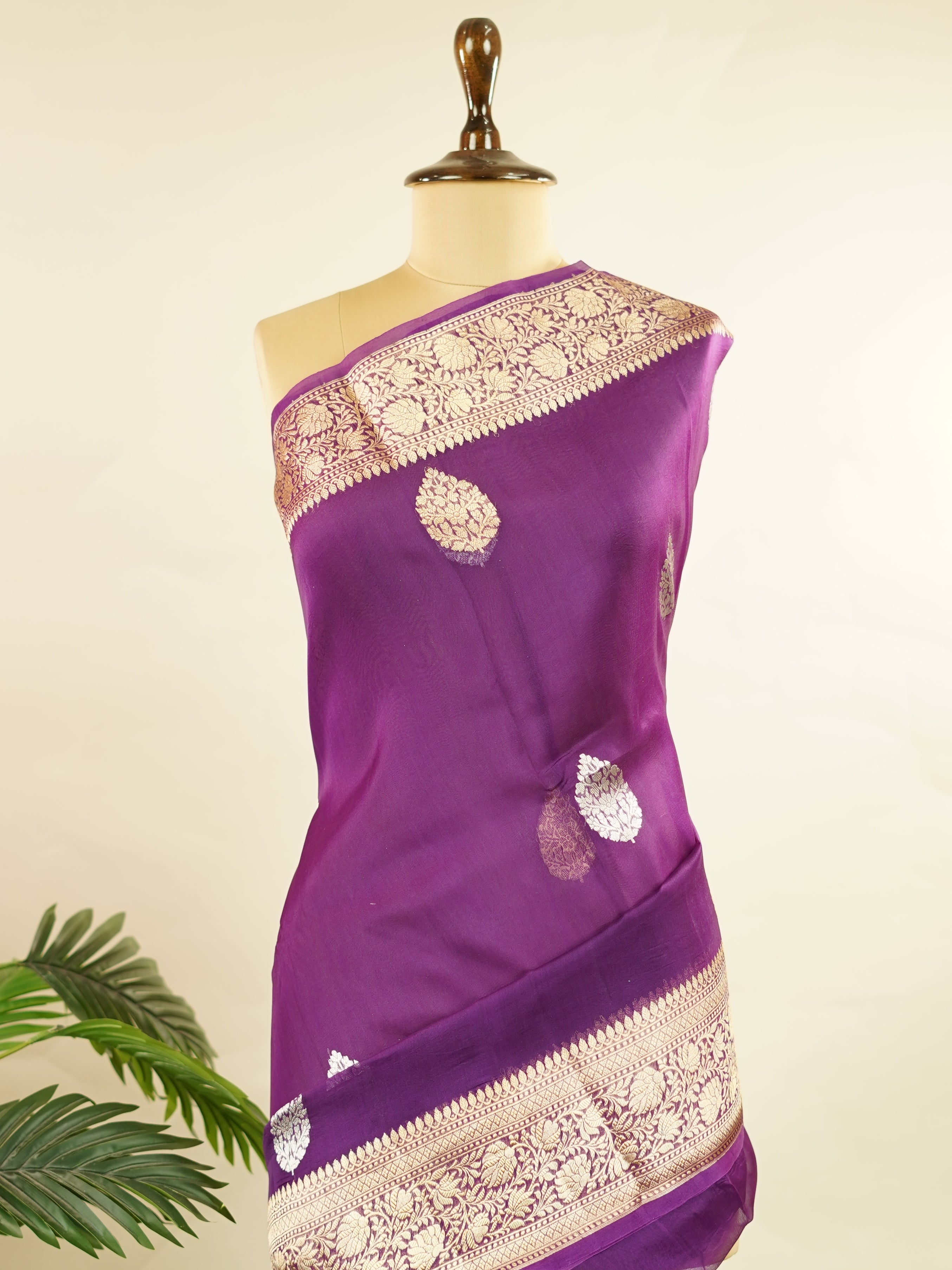 Katan This kora saree features delicate woven buttis and offers a light, comfortable drape. Rama - Banarasi Kora Saree | Woven Buttas - Manoranjitham Weaves - Handloom Store