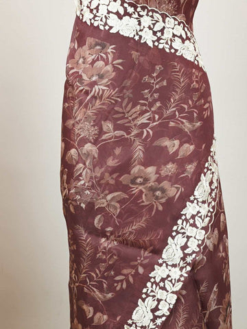 Organza A delicate Organza saree with digital prints and subtle embroidery, combining modern elegance with graceful charm. Lalitambika - Organza Saree | Digital Print - Manoranjitham Weaves - Handloom Store