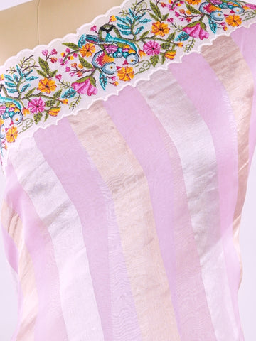 Organza Elegant organza saree in pink and white tones featuring intricate pitted point work on the pallu. The lightweight, sheer fabric drapes beautifully, giving a soft and feminine silhouette.br data-start=186 data-end=189Delicate handcrafted embroidery adds richness, detail, and timeless ethnic charm.br data-start=270 data-end=273Perfect for weddings, festive occasions, and special celebrations with graceful elegance. Rishmika - Organza Saree | Embroidered - Manoranjitham Weaves - Handloom Store
