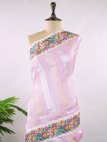 Organza Elegant organza saree in pink and white tones featuring intricate pitted point work on the pallu. The lightweight, sheer fabric drapes beautifully, giving a soft and feminine silhouette.br data-start=186 data-end=189Delicate handcrafted embroidery adds richness, detail, and timeless ethnic charm.br data-start=270 data-end=273Perfect for weddings, festive occasions, and special celebrations with graceful elegance. Rishmika - Organza Saree | Embroidered - Manoranjitham Weaves - Handloom Store