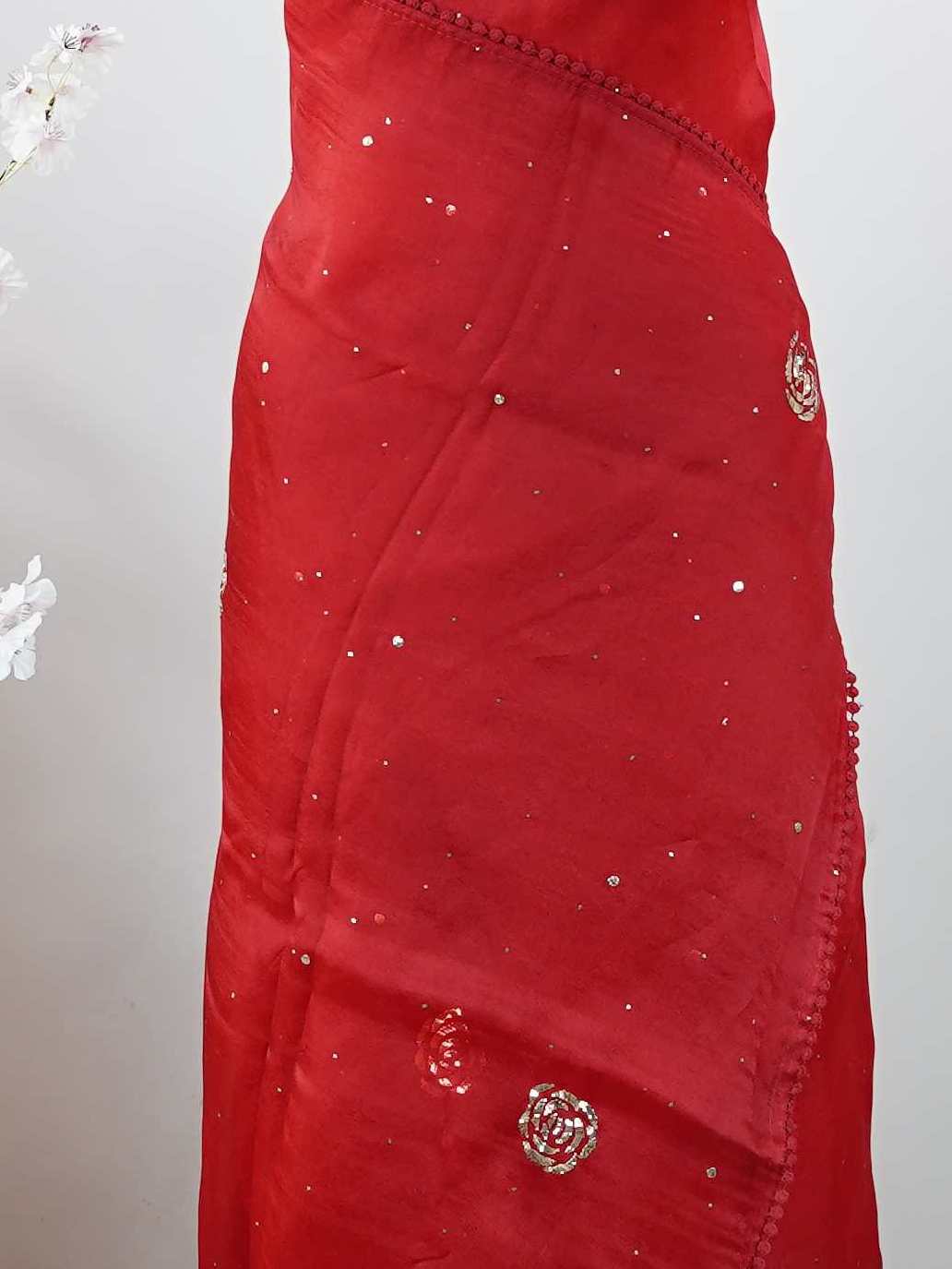 Organza Pure Organza saree in a rich maroon hue, adorned with intricate Mukesh work and exquisite Badla detailing.br
A luminous blend of heritage craftsmanship and graceful elegance, perfect for festive and occasion wear. Praseeda - Maroon Organza Saree | Mukesh Work - Manoranjitham Weaves - Handloom Store