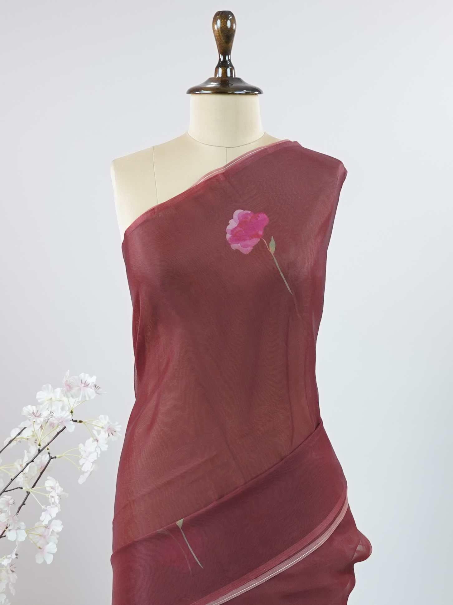 Organza Organza Shyamala - Chinnon Crepe saree - Manoranjitham Weaves - Handloom Store