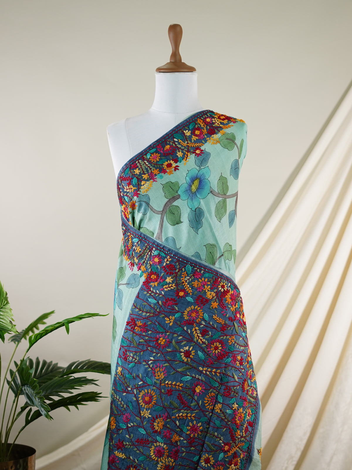 Tussar Blue 100% Pure Tussar - Manoranjitham Weaves - Handloom Store