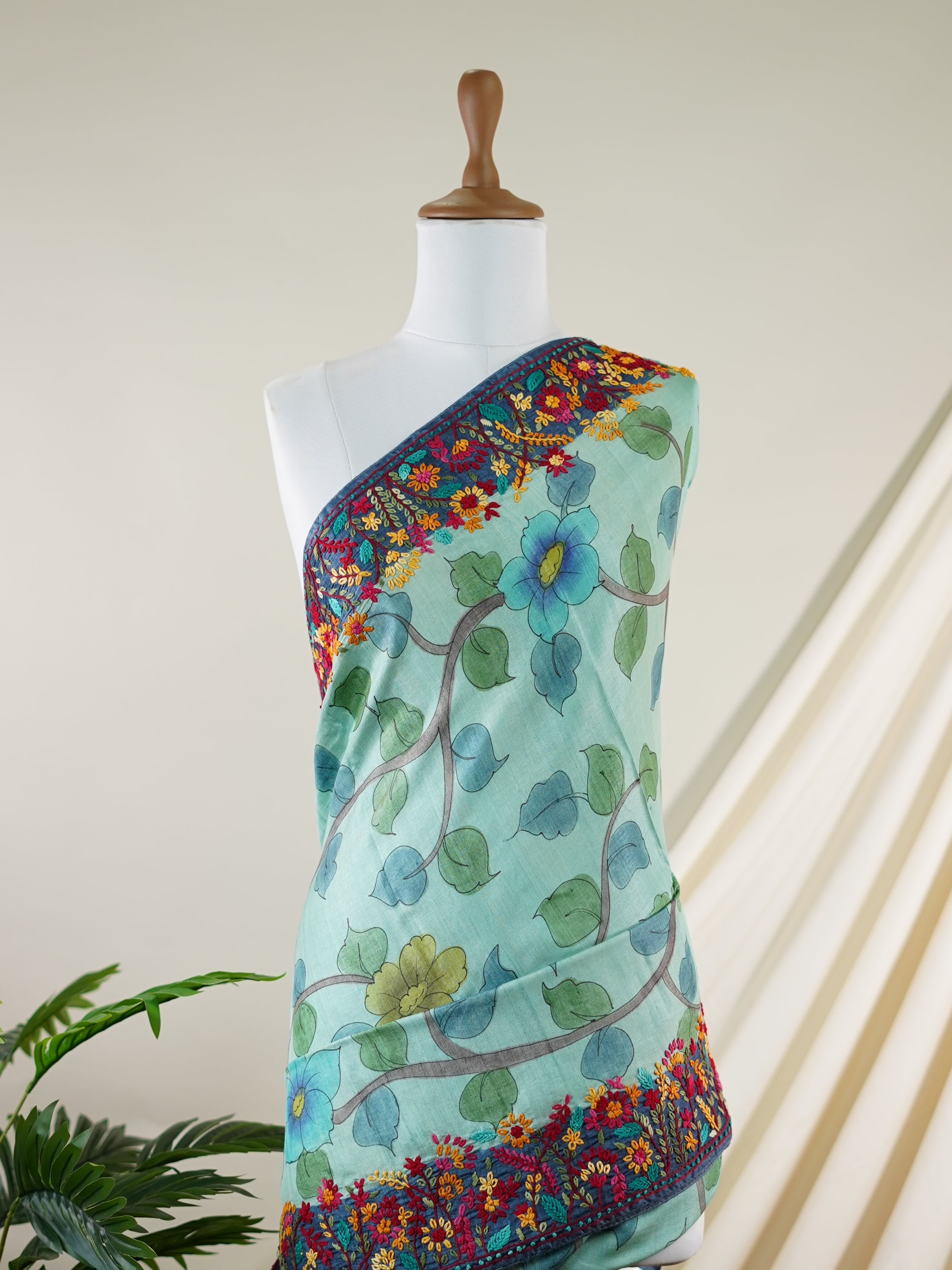 Tussar Blue 100% Pure Tussar - Manoranjitham Weaves - Handloom Store