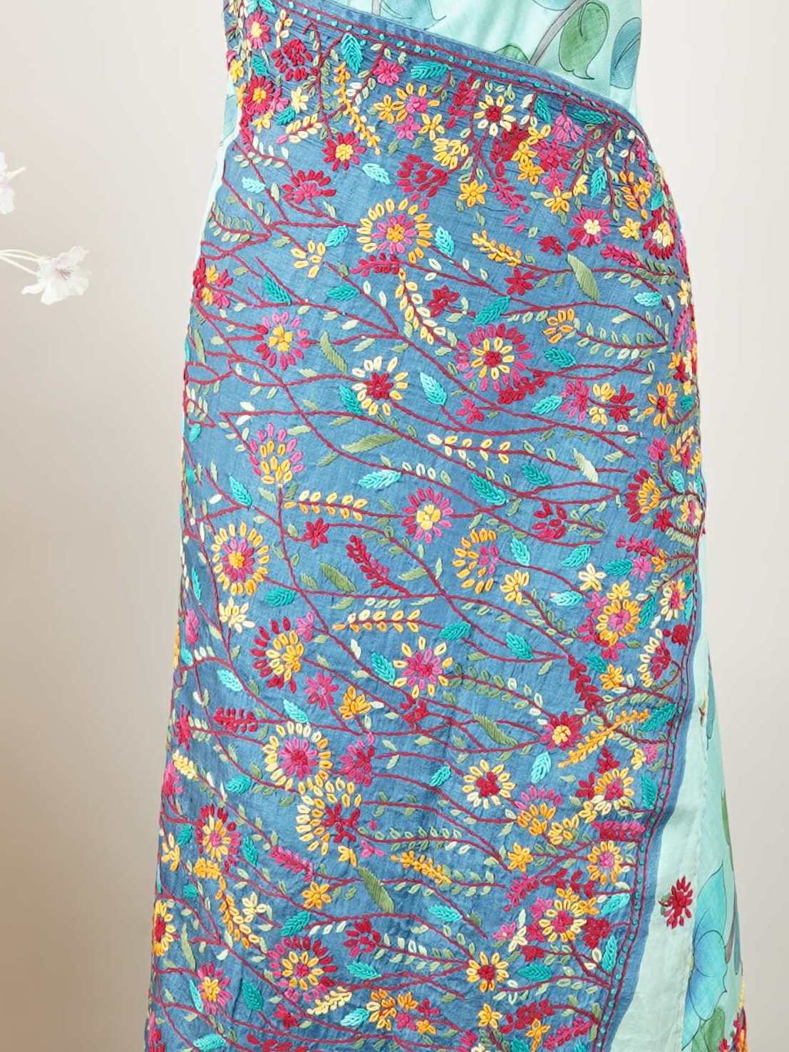Tussar A Tussar saree with floral digital print and delicate embroidery across the border, pallu, and blouse for a graceful, handcrafted look. Kameshwari - Tussar Silk Saree | Digital Print - Manoranjitham Weaves - Handloom Store