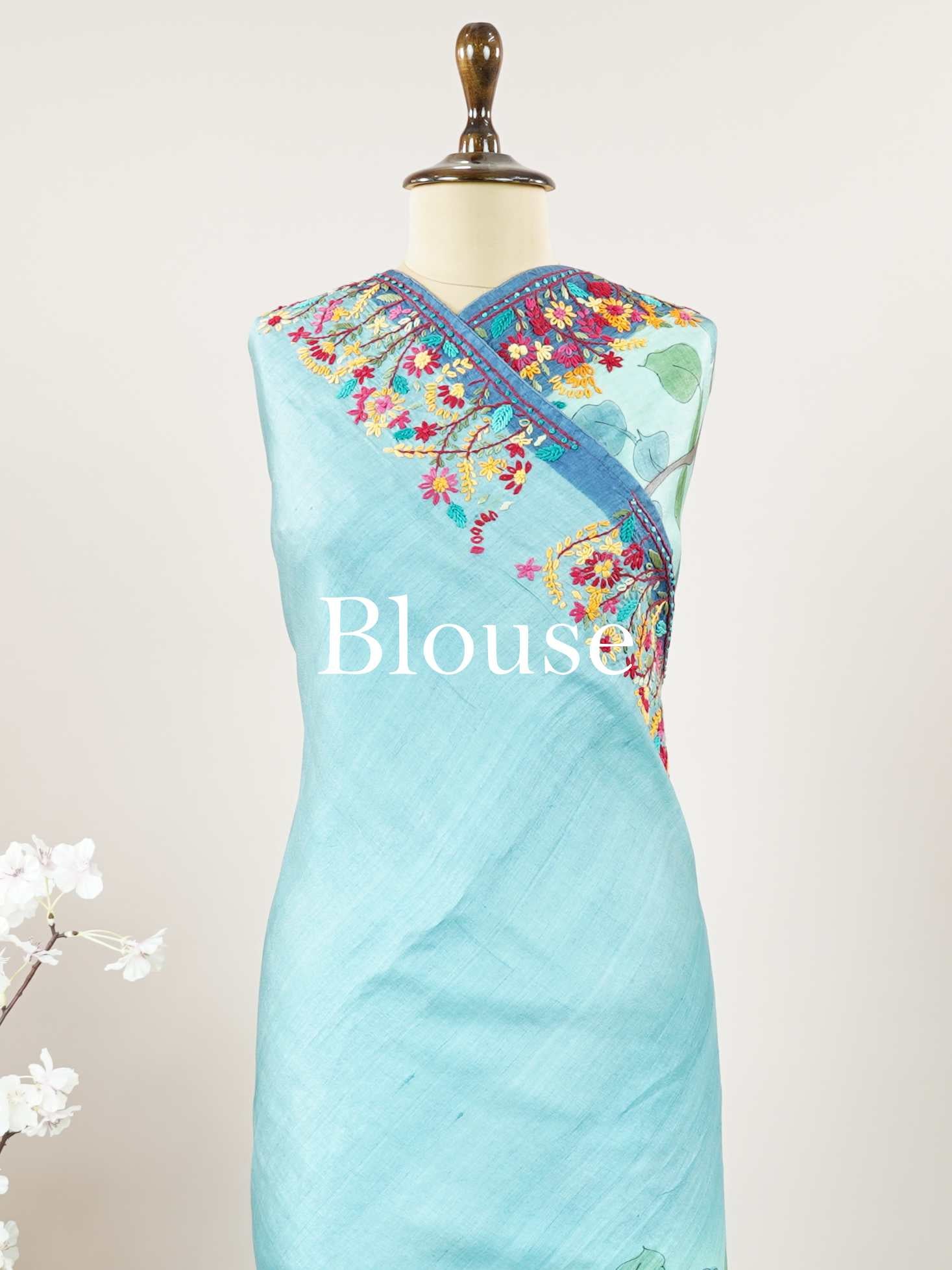 Tussar A Tussar saree with floral digital print and delicate embroidery across the border, pallu, and blouse for a graceful, handcrafted look. Kameshwari - Tussar Silk Saree | Digital Print - Manoranjitham Weaves - Handloom Store