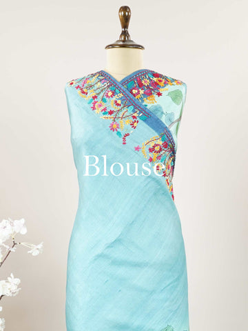 Tussar A Tussar saree with floral digital print and delicate embroidery across the border, pallu, and blouse for a graceful, handcrafted look. Kameshwari - Tussar Silk Saree | Digital Print - Manoranjitham Weaves - Handloom Store