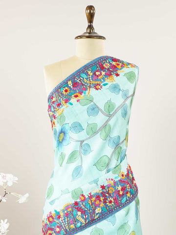 Tussar A Tussar saree with floral digital print and delicate embroidery across the border, pallu, and blouse for a graceful, handcrafted look. Kameshwari - Tussar Silk Saree | Digital Print - Manoranjitham Weaves - Handloom Store