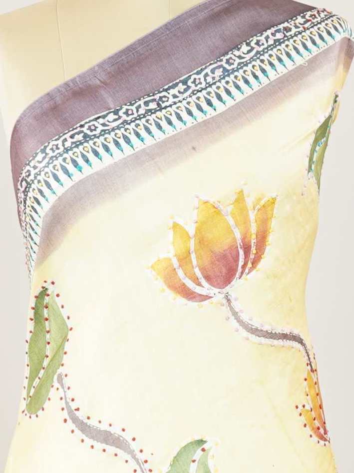 Tussar A Tussar saree with a digital print inspired by Shrinathji’s painting, enhanced with hand-knot embroidery for an artistic and elegant finish. Maheshwari - Tussar Silk Saree | Digital Print - Manoranjitham Weaves - Handloom Store