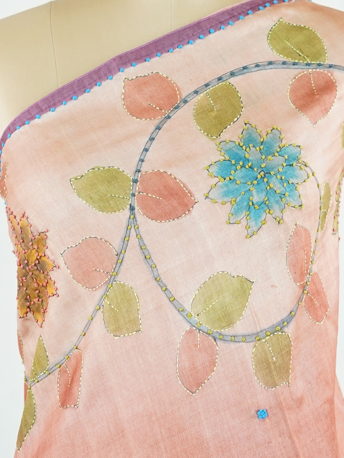 Tussar A Tussar saree with a beautiful digital print that resembles hand painting, enhanced with hand-knot embroidery for a delicate, artistic touch. Shivakameshwari - Manoranjitham Weaves - Handloom Store
