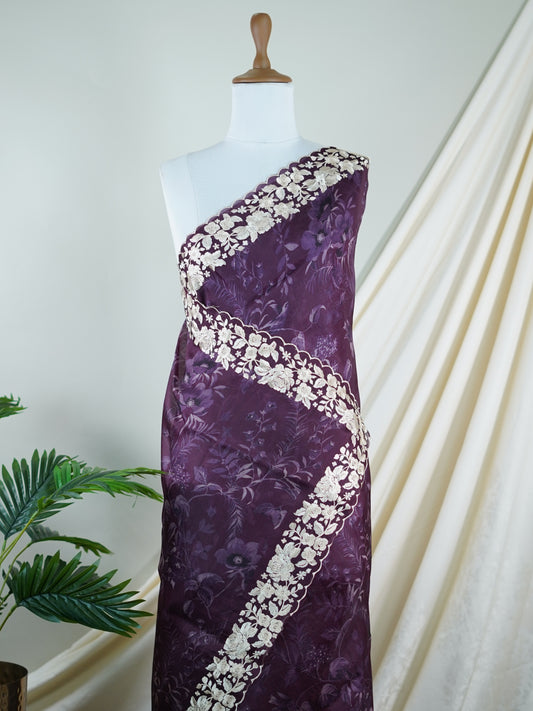 Tussar Wine Organza - Manoranjitham Weaves - Handloom Store