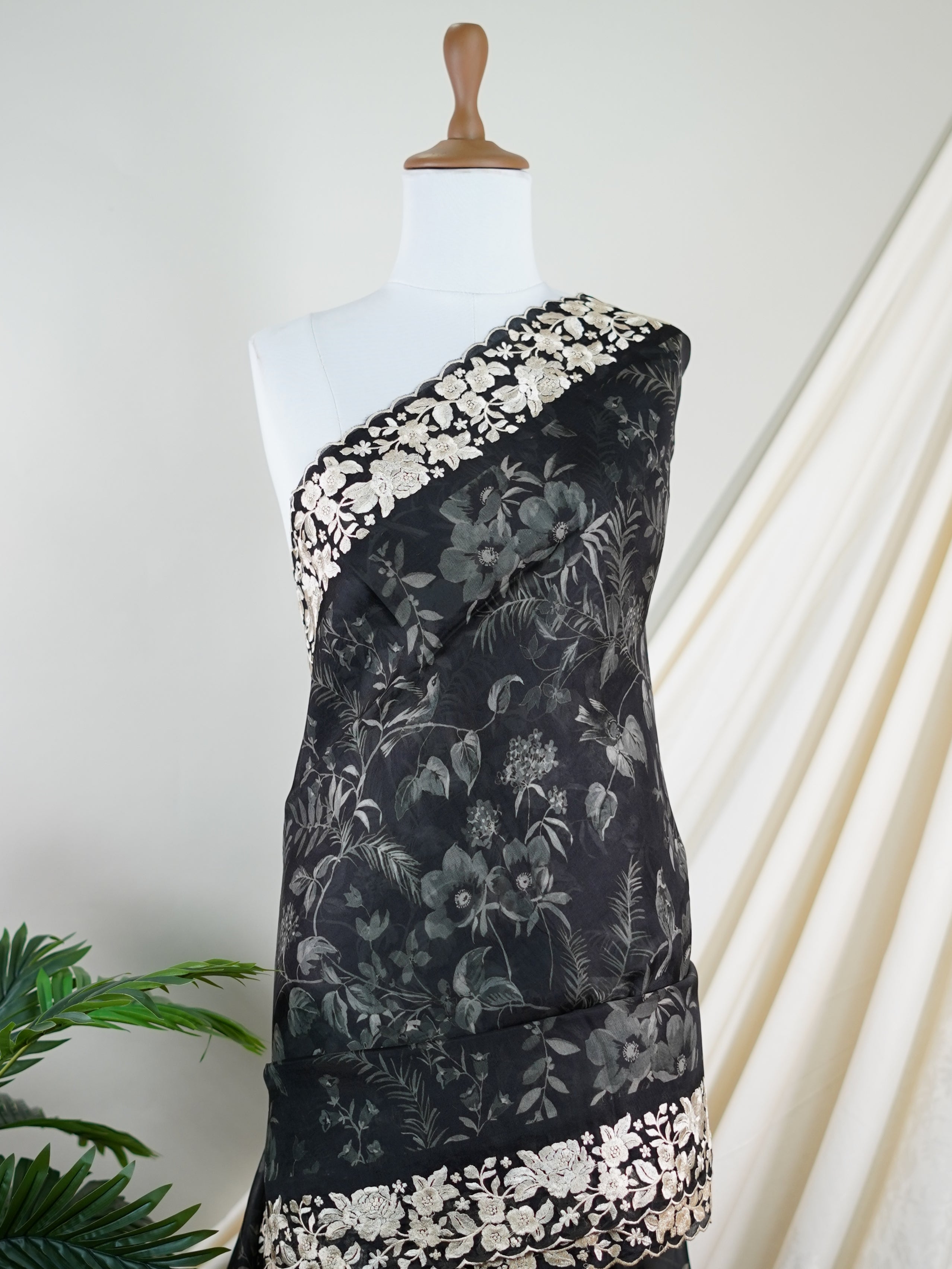 Tussar Black Organza - Manoranjitham Weaves - Handloom Store