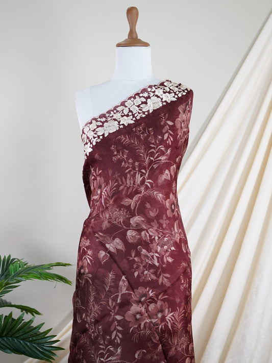 Tussar Maroon Organza - Manoranjitham Weaves - Handloom Store