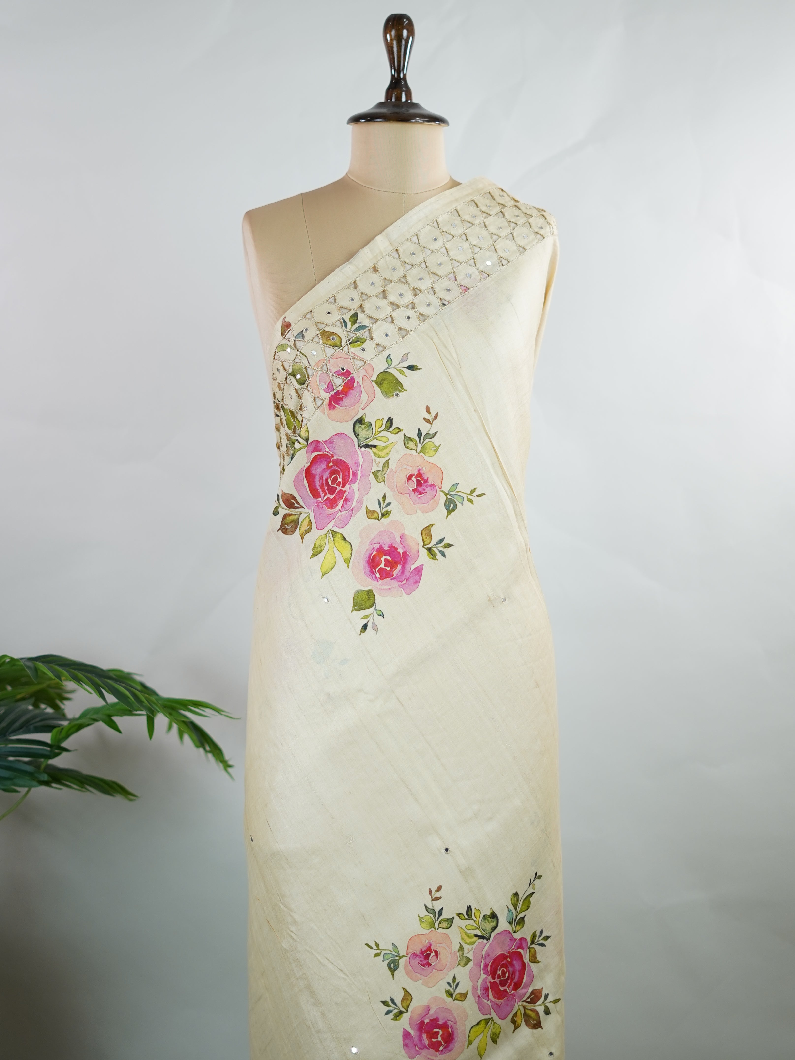Tussar Tussar with embroidery Chitrini - Manoranjitham Weaves - Handloom Store
