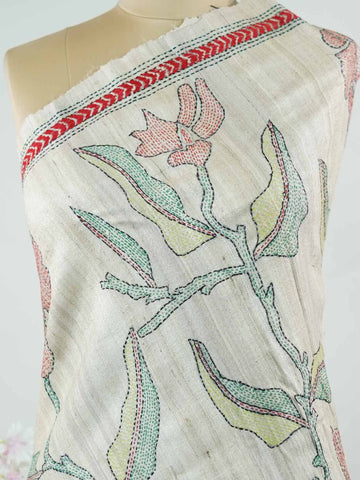 Tussar A  Tussar saree in an elegant cream tone, showcasing a natural texture and subtle sheen.br
Finished with delicate Katha embroidery, it blends earthy charm with understated sophistication. Vadana - Cream Tussar Silk Saree | Katha Embroidery - Manoranjitham Weaves - Handloom Store