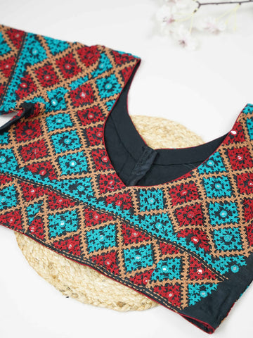 Tussar This elegant black Tussar blouse features finely stitched hand Kantha work across both front and back. The intricate embroidery showcases rich traditional craftsmanship with detailed artistic patterns. The deep black shade enhances the Kantha work, giving it a bold and timeless appeal. Perfect for ethnic wear, it creates a striking, elegant, and beautifully handcrafted traditional look Mrinalini - Tussar Silk Saree | Hand Embroidered - Manoranjitham Weaves - Handloom Store