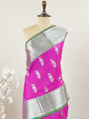 Venkatagiri Silk Woven in the heart of Andhra Pradesh, this Venkatagiri handloom saree is a symbol of regal elegance and heritage. Known for its soft texture and intricate craftsmanship, it drapes gracefully for weddings, pujas, and festive moments. Each thread carries tradition, making it a cherished piece of South Indian artistry. Lightweight yet luxurious — a true sree in every sense. Mridula - Venkatagiri Pure Silk Saree - Manoranjitham Weaves - Handloom Store