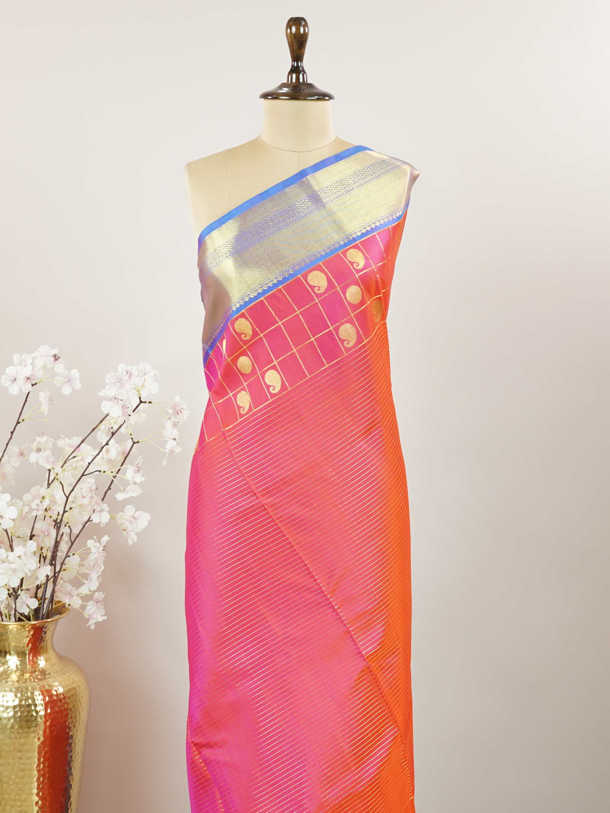 Venkatagiri Silk Woven in the heart of Andhra Pradesh, this Venkatagiri handloom saree is a symbol of regal elegance and heritage. Known for its soft texture and intricate craftsmanship, it drapes gracefully for weddings, pujas, and festive moments. Each thread carries tradition, making it a cherished piece of South Indian artistry. Lightweight yet luxurious — a true sree in every sense. Aadhira - Venkatagiri  saree - Manoranjitham Weaves - Handloom Store