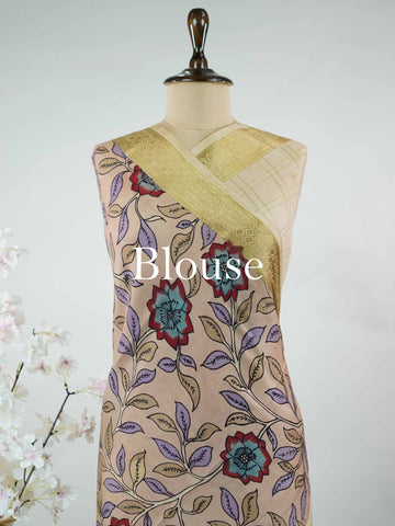 Mysore silk Pure Mysore silk saree featuring classic zari checks paired with intricate hand-drawn pen Kalamkari.br
A striking blend of structured elegance and storytelling artistry, where tradition meets timeless design. Neelapathake - Pure Mysore Silk Saree | Pen Kalamkari - Manoranjitham Weaves - Handloom Store