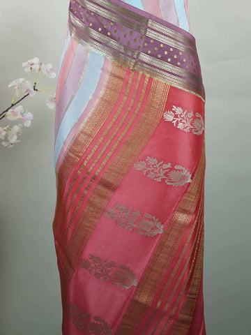 Mysore silk Traditional handloom Mysore silk saree with soft luxurious texture. Its elegant weave speaks of heritage and craftsmanship. Minimal styling keeps the look timeless and refined. Graceful drape perfect for festive occasions. Classic silk beauty woven to perfection. Mahatripura - Pure Mysore Silk Saree - Manoranjitham Weaves - Handloom Store