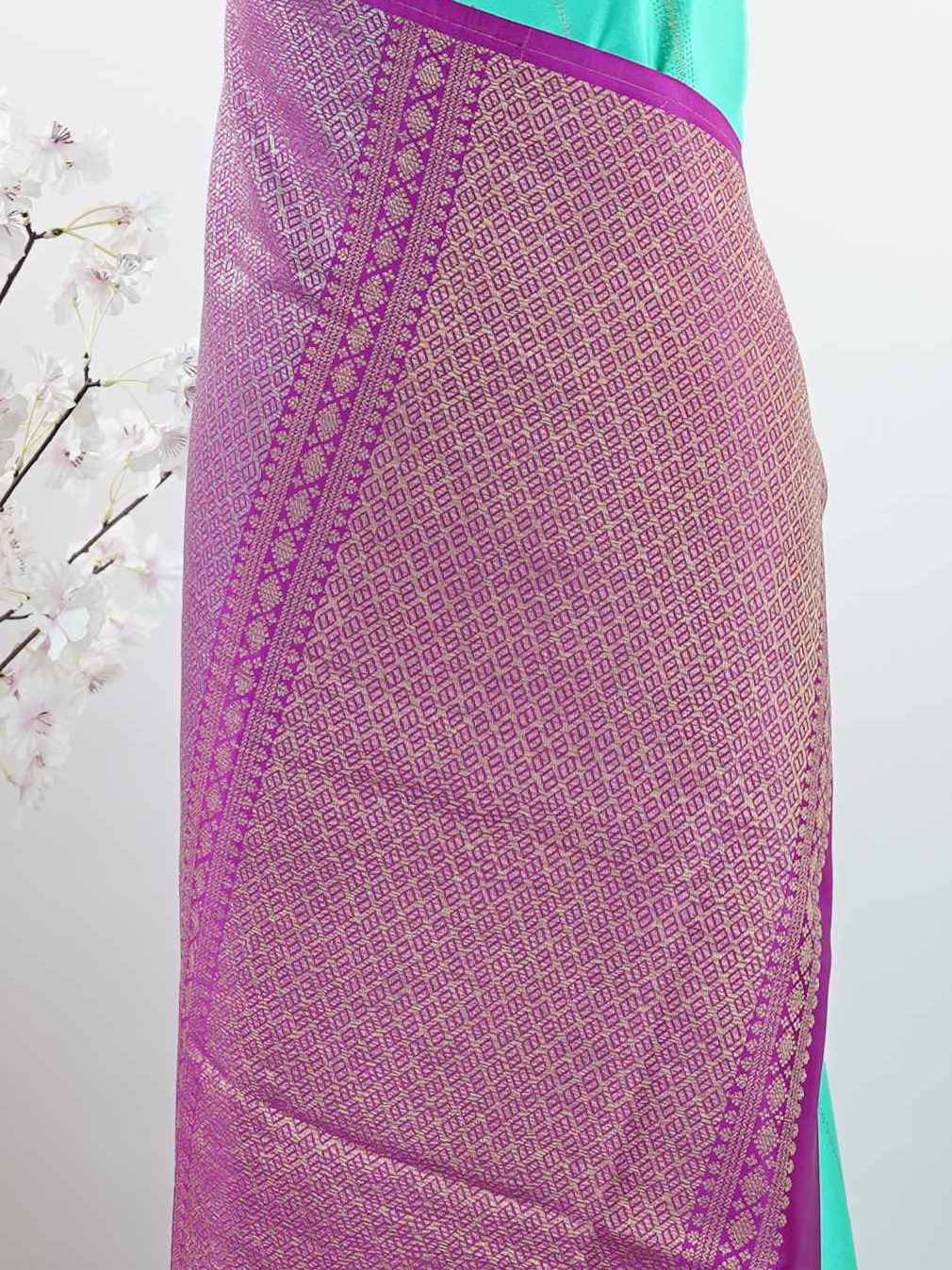 Mysore silk Elegant silk saree crafted using authentic handloom techniques. The smooth Mysore weave adds sophistication to every drape. Simple and refined for timeless styling. Comfortable enough for long wear. A graceful saree for every celebration. Chidananda - Pure Mysore Silk Saree - Manoranjitham Weaves - Handloom Store