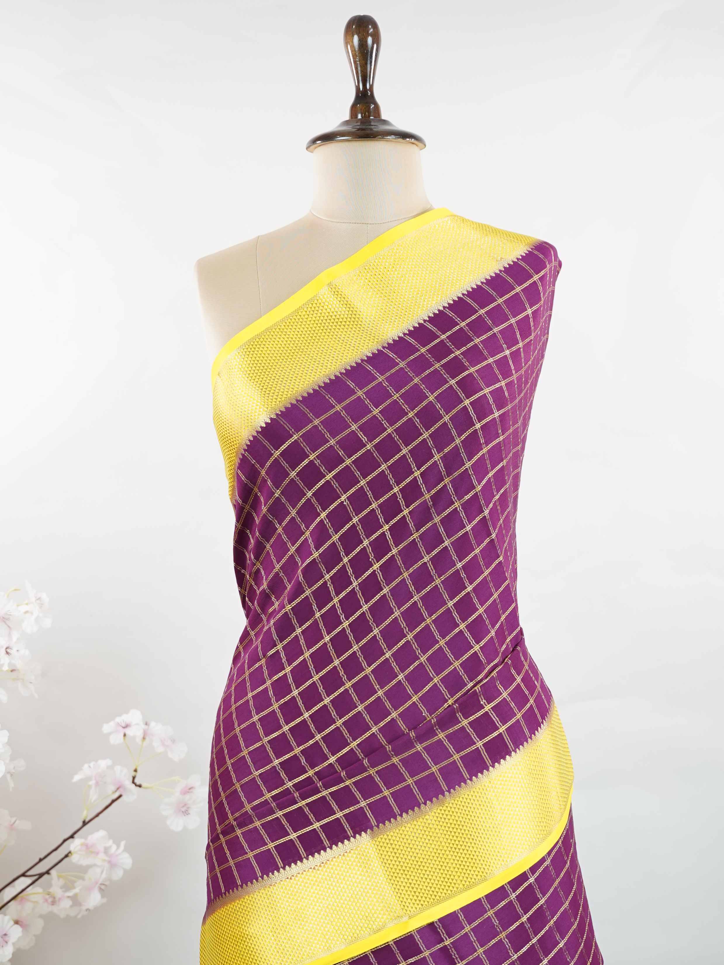 Mysore silk Traditional handloom silk saree featuring graceful Mysore elegance. The subtle shine of pure silk enhances every drape. Simple yet sophisticated in every detail. Crafted with timeless weaving techniques. Perfect for elegant festive moments. Varadayini - Pure Mysore Silk Saree - Manoranjitham Weaves - Handloom Store