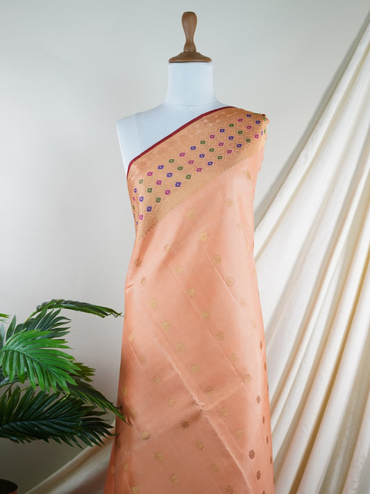 Gadwal Silk Pink 100% Pure Silk  - Manoranjitham Weaves - Handloom Store