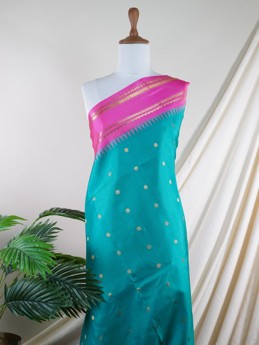Gadwal Silk Cyan 100% Pure Silk  - Manoranjitham Weaves - Handloom Store