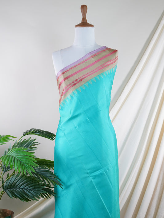 Gadwal Silk Blue 100% Pure Silk  - Manoranjitham Weaves - Handloom Store