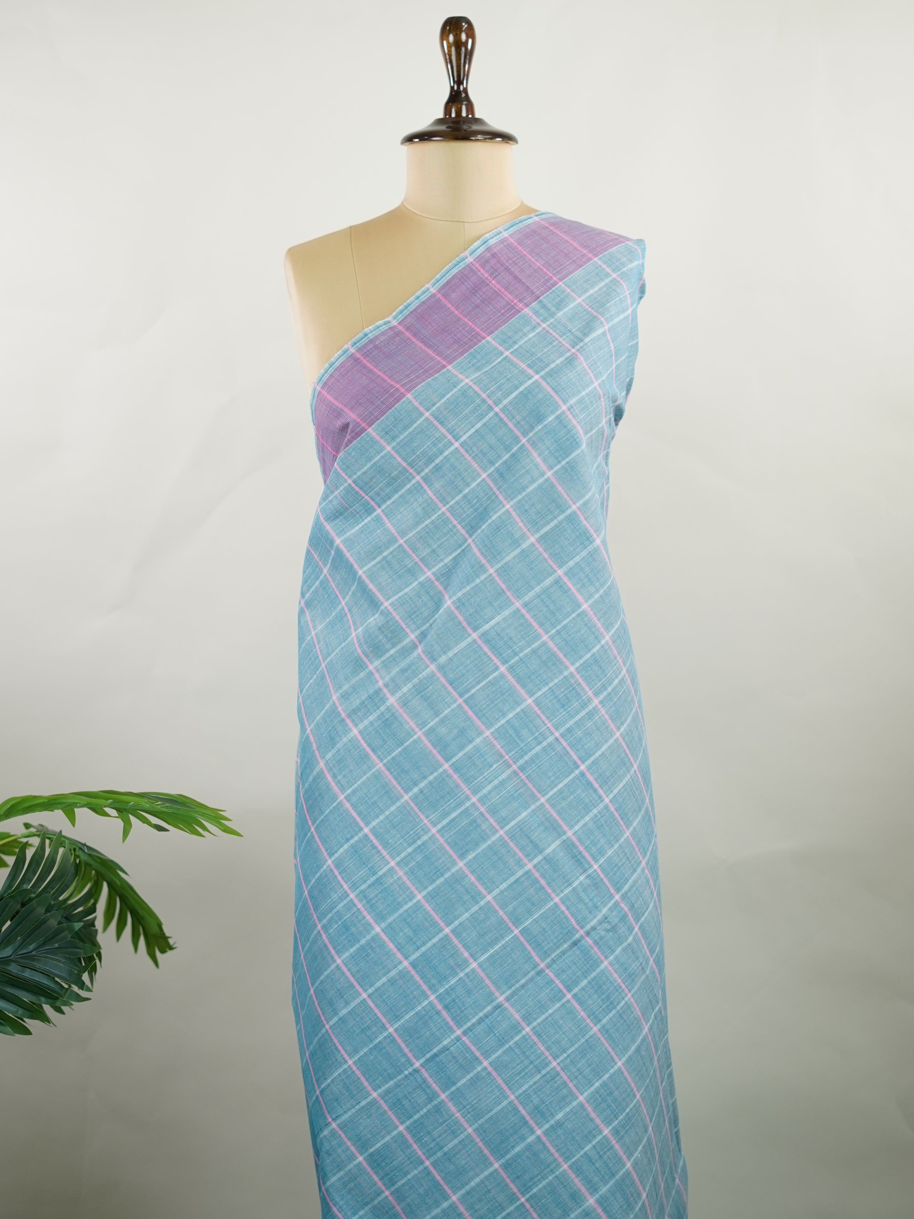 Bengal Cottons Teal South Cotton with Ikkat Style Borders &amp; Grey Blouse Nandini - Teal Handloom Cotton Saree | Ikkat Border - Manoranjitham Weaves - Handloom Store