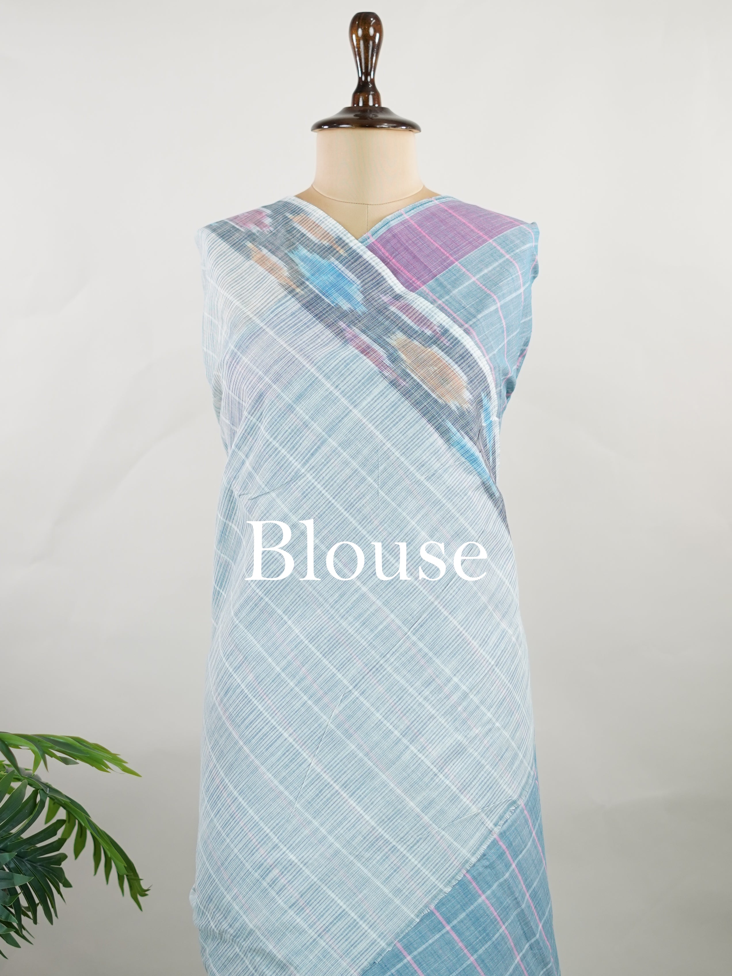 Bengal Cottons Teal South Cotton with Ikkat Style Borders &amp; Grey Blouse Nandini - Teal Handloom Cotton Saree | Ikkat Border - Manoranjitham Weaves - Handloom Store